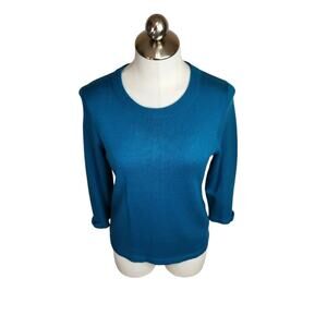 Kate Spade Arianna Sweater Womens Size Large Teal Wool Cashmere Blend 3/4 Sleeve